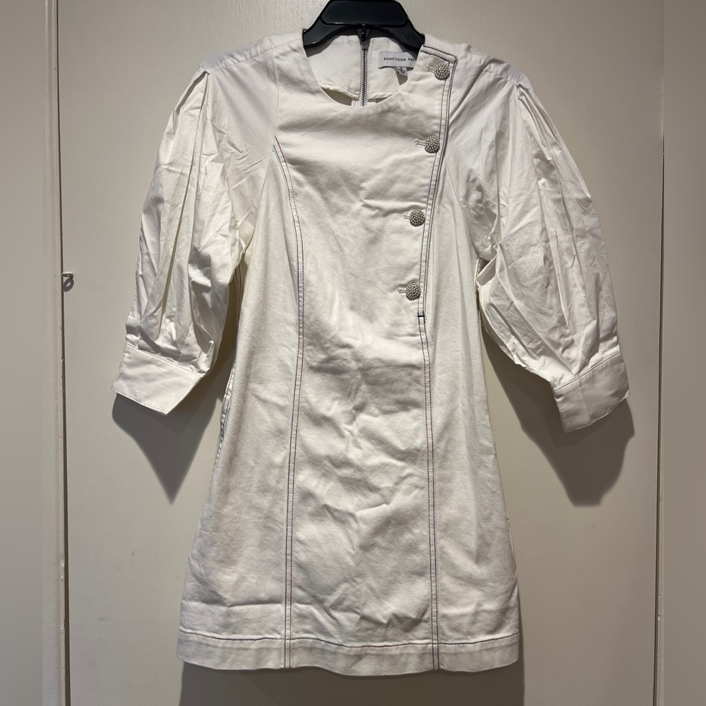 Something Navy White Arielle Pearl Button Denim Dress Size 6